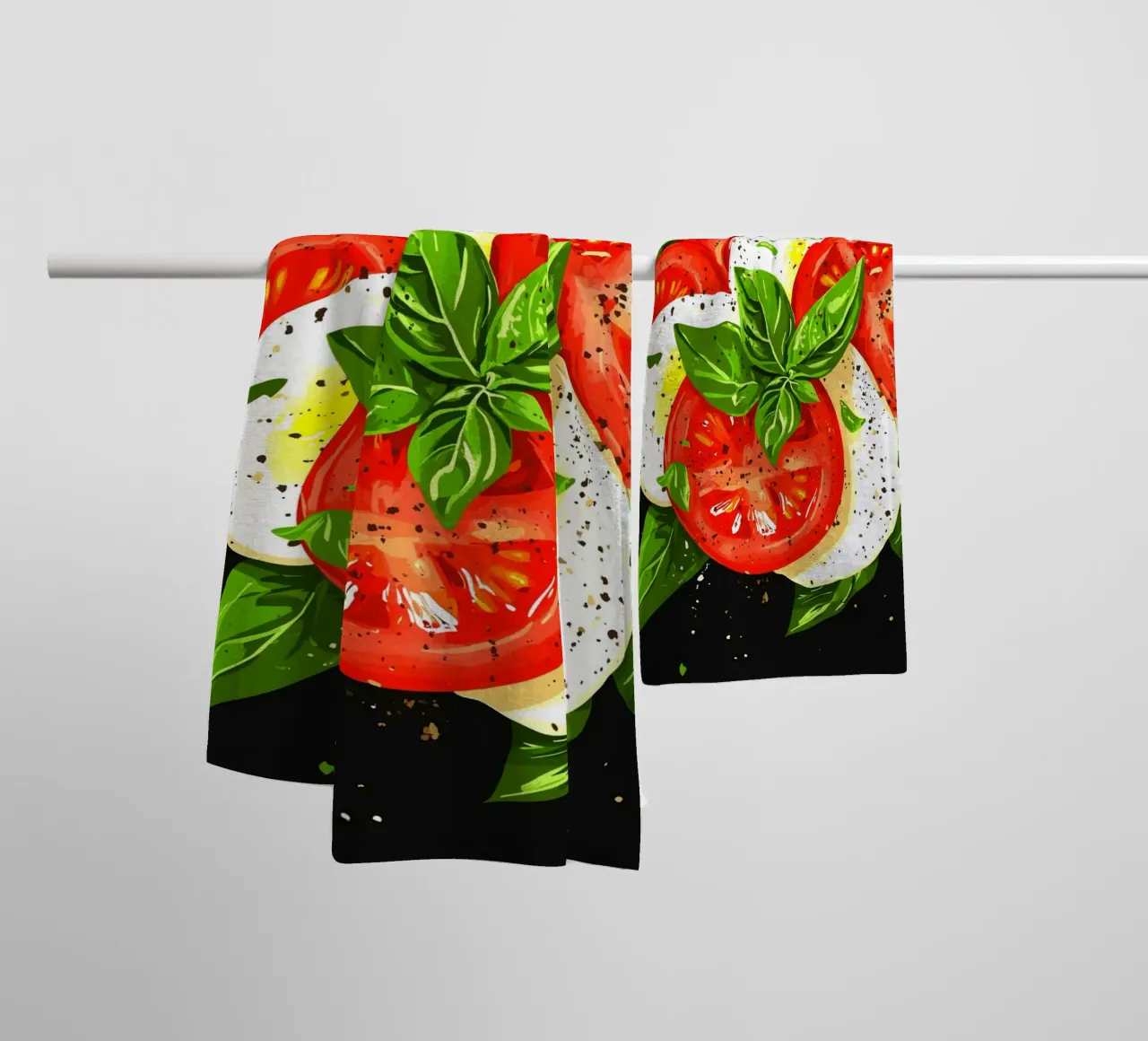 Caprese with basil on a dark background towel by pixelbull - medieval art and more