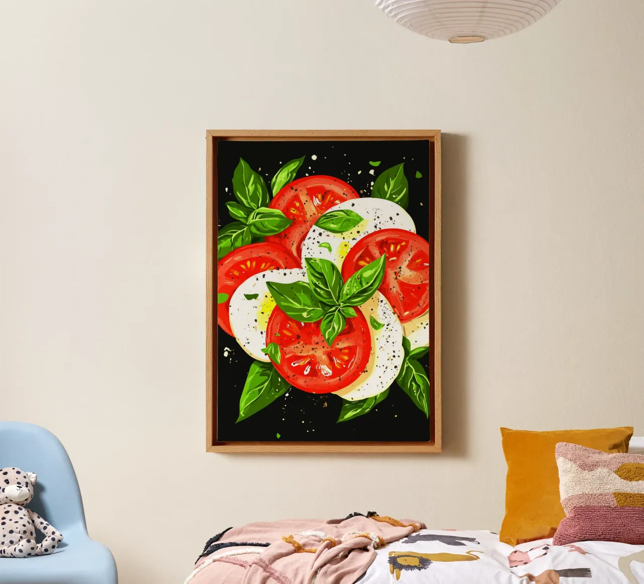 Caprese with basil on a dark background canvas with Floater frame by pixelbull - medieval art and more