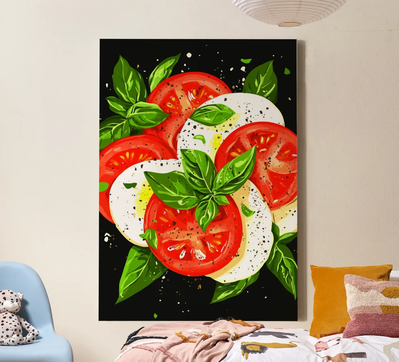 Caprese with basil on a dark background canvas with Floater frame by pixelbull - medieval art and more