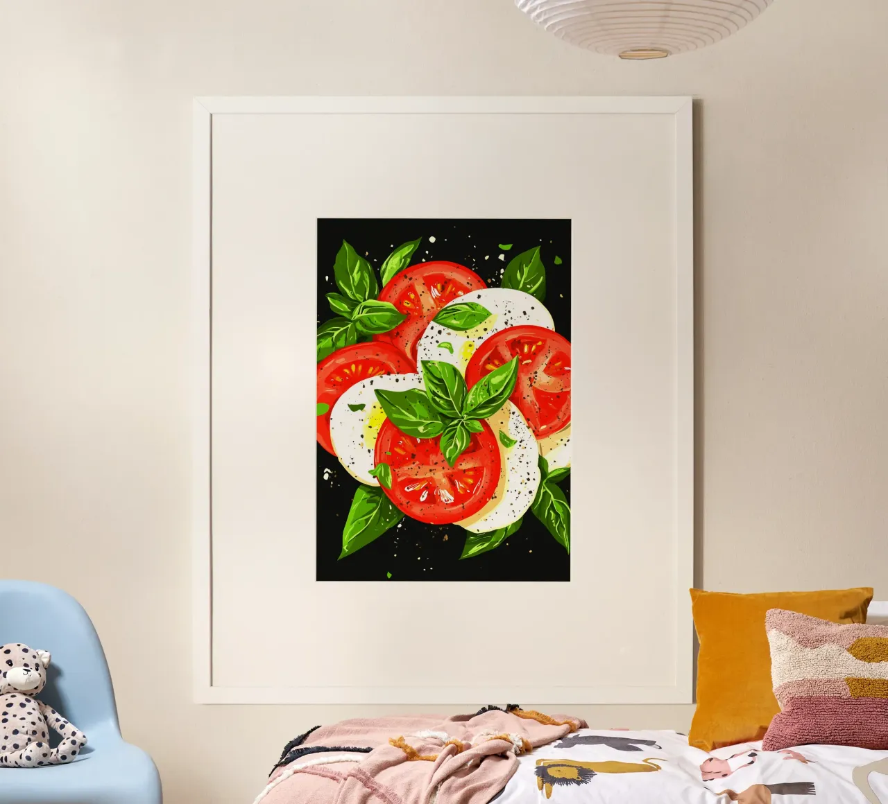 Caprese with basil on a dark background poster with aluminum frame by pixelbull - medieval art and more