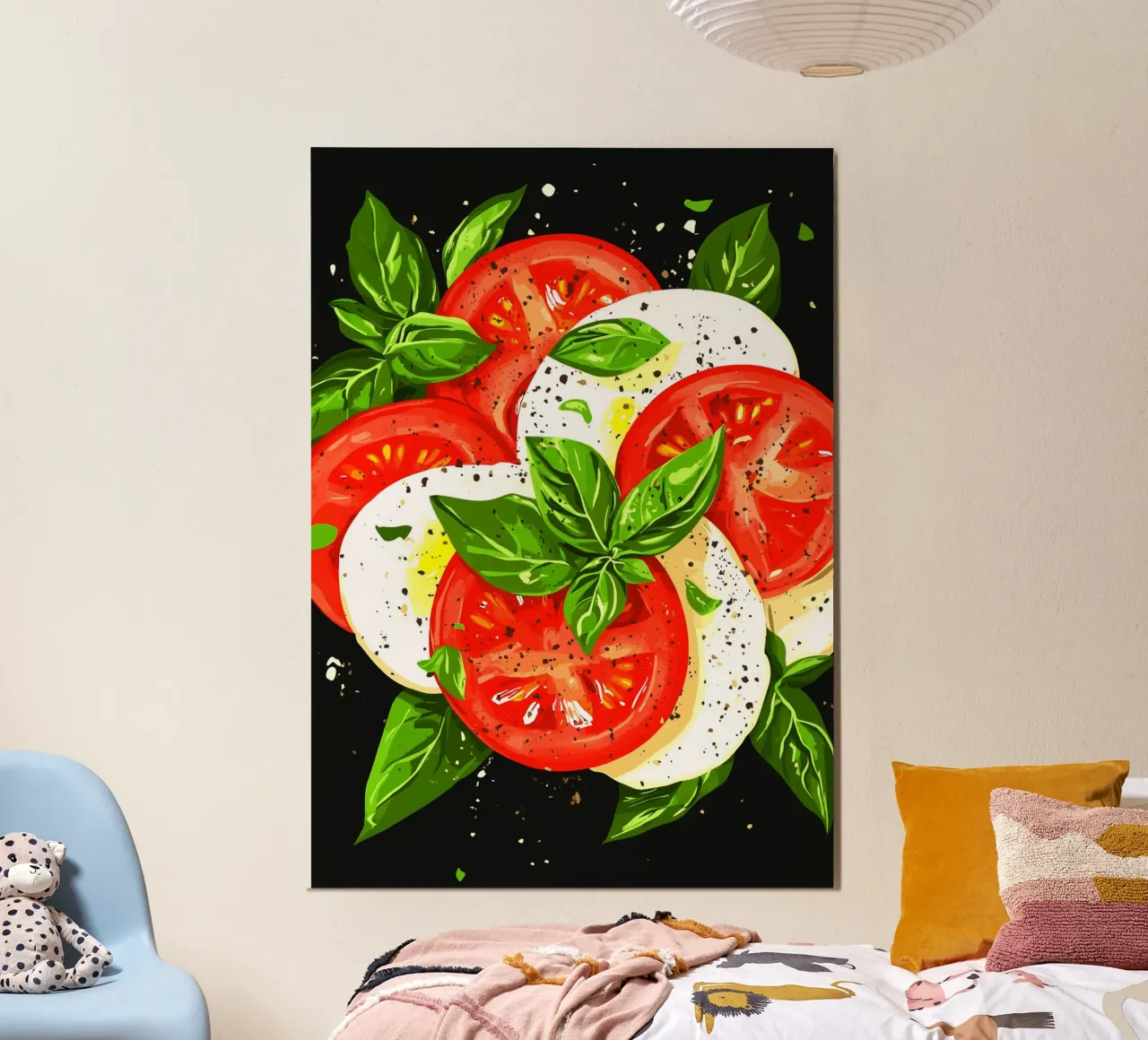 Caprese with basil on a dark background poster with aluminum frame by pixelbull - medieval art and more