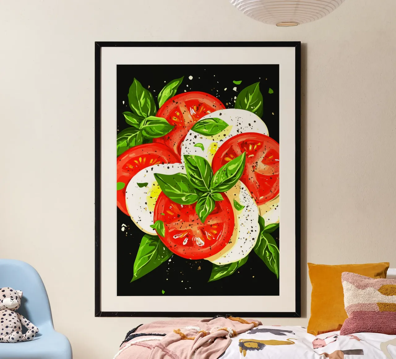 Caprese with basil on a dark background poster with aluminum frame by pixelbull - medieval art and more
