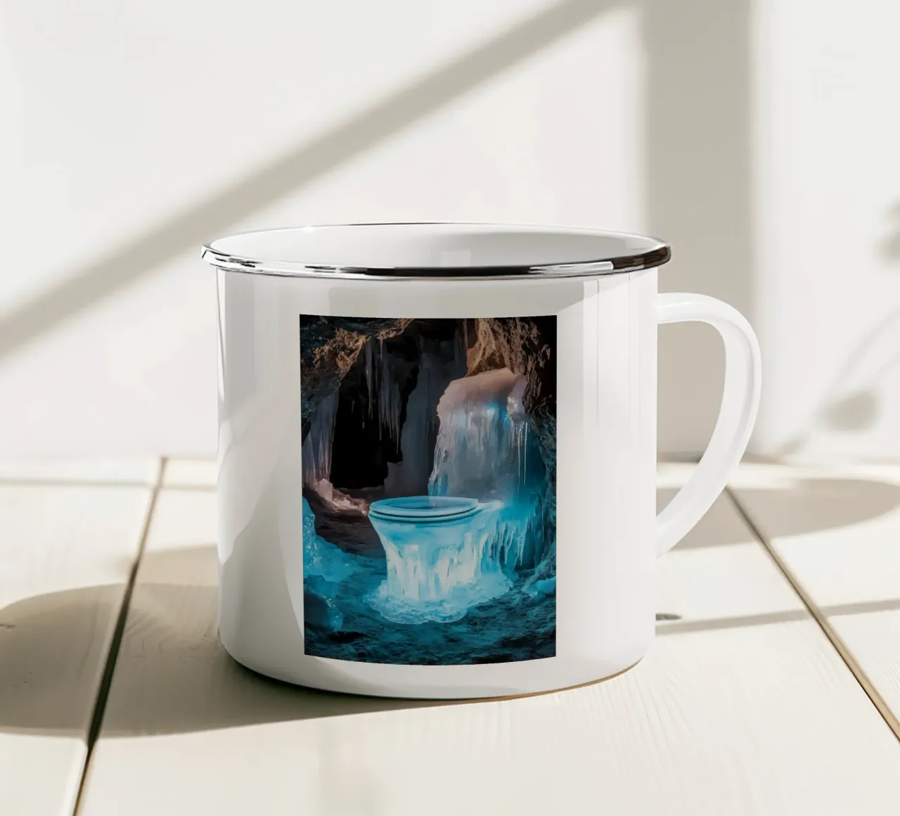 Bagno di ghiaccio in una grotta scintillante tazza in smalto da pixelbull - medieval art and more