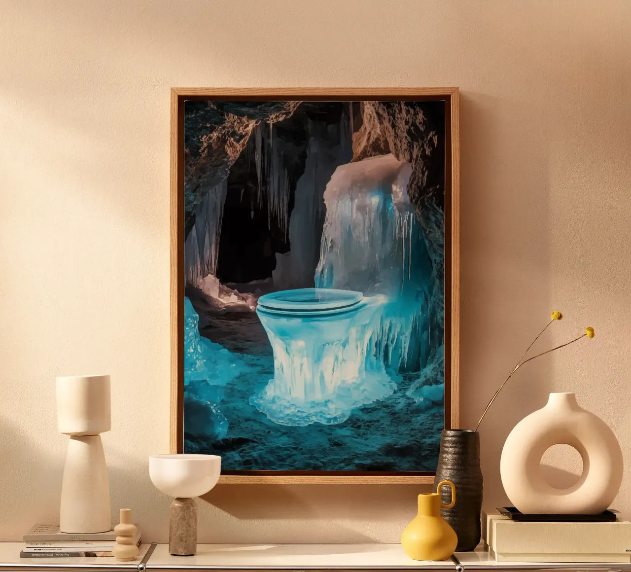 Ice toilet in a glittering grotto canvas with Floater frame by pixelbull - medieval art and more