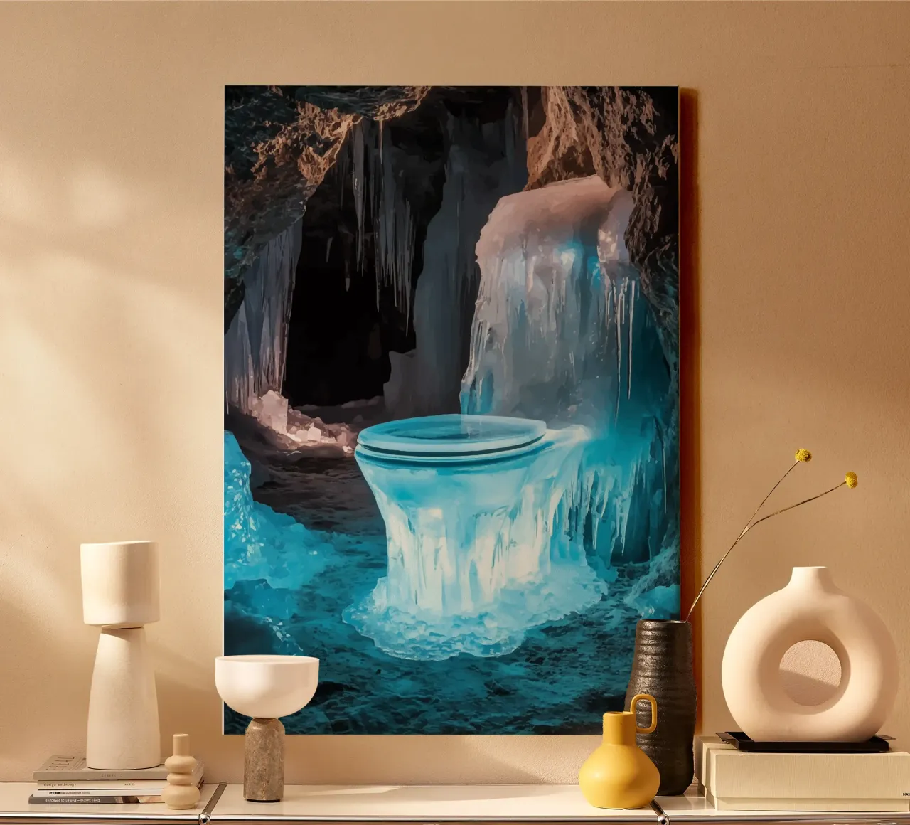 Ice toilet in a glittering grotto canvas with Floater frame by pixelbull - medieval art and more