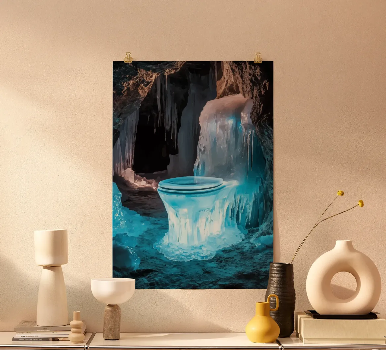 Bagno di ghiaccio in una grotta scintillante poster con telaio in alluminio da pixelbull - medieval art and more