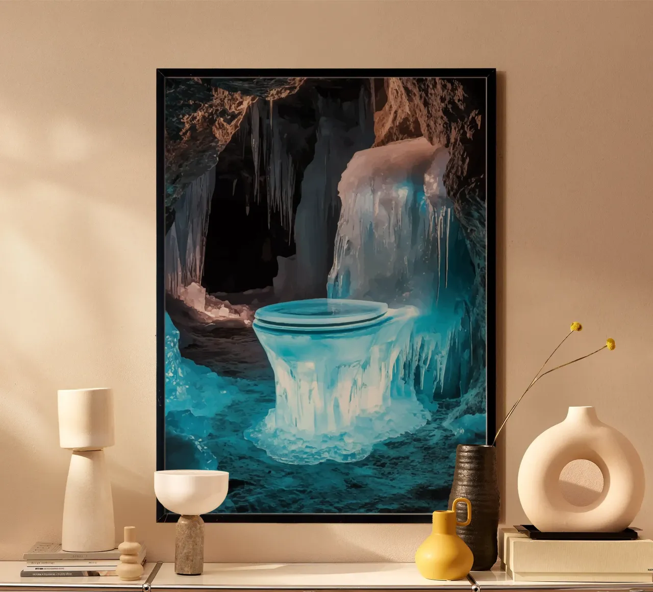 Bagno di ghiaccio in una grotta scintillante poster con telaio in alluminio da pixelbull - medieval art and more