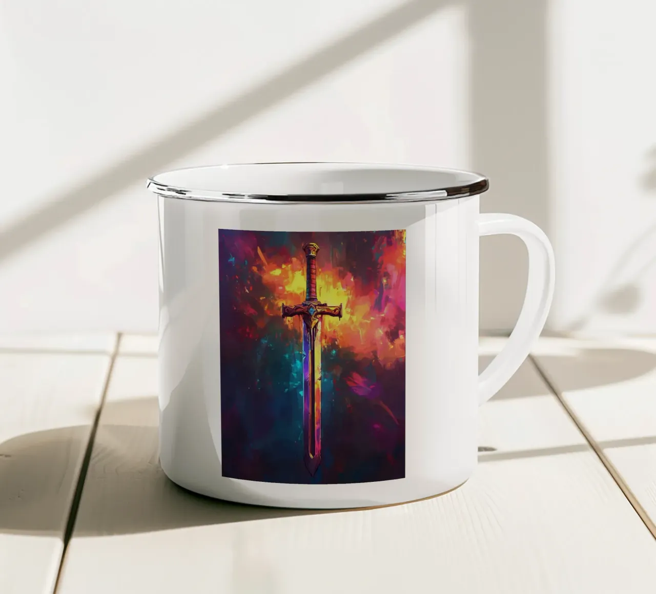 Spada magica nel colore del fuoco tazza in smalto da pixelbull - medieval art and more