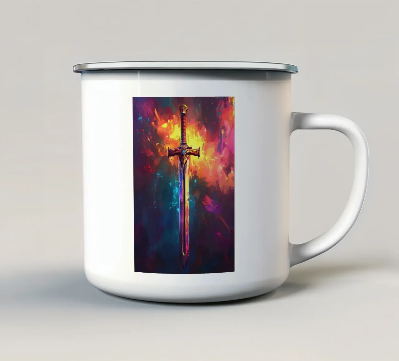 Spada magica nel colore del fuoco tazza in smalto da pixelbull - medieval art and more