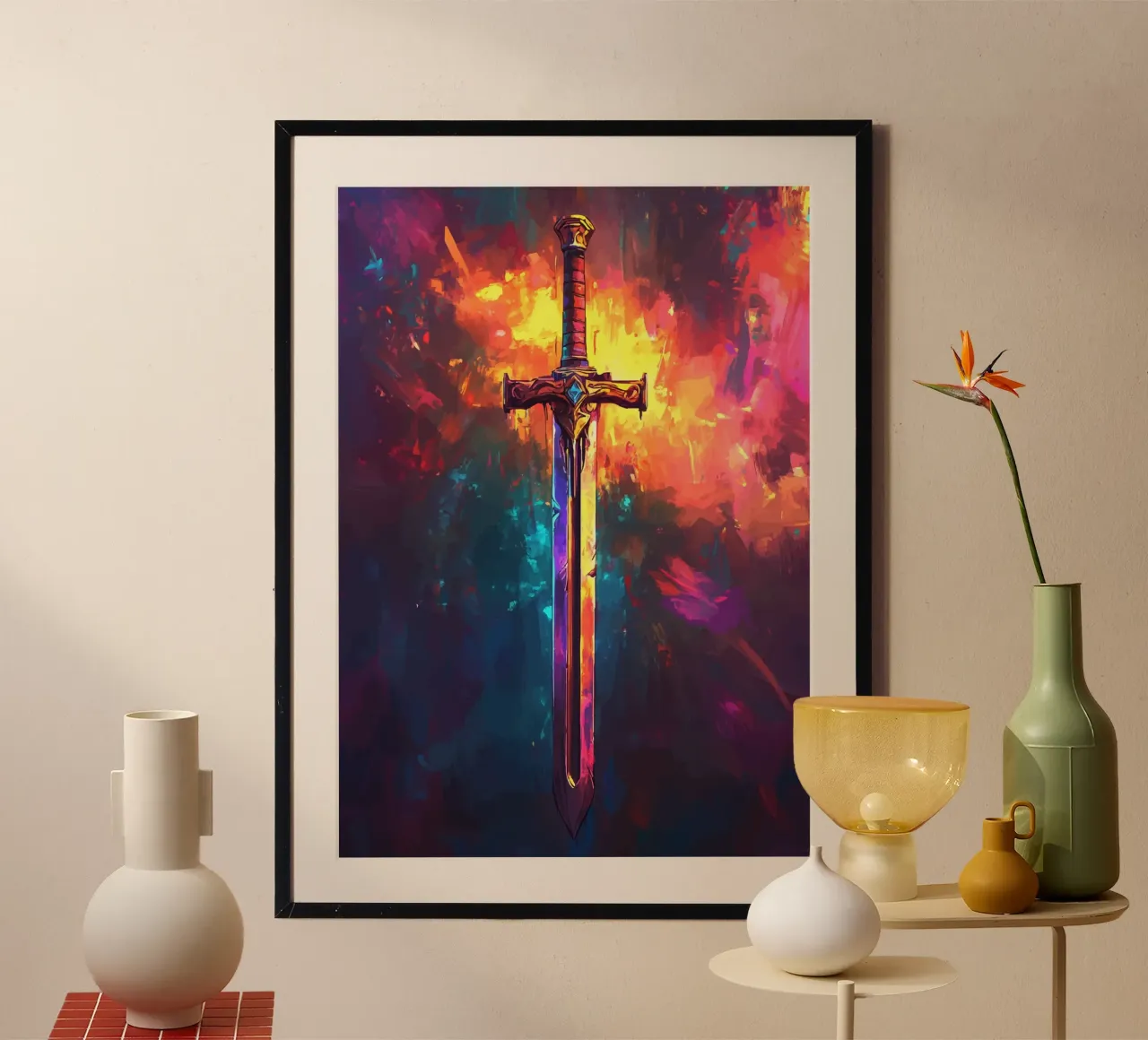 Spada magica nel colore del fuoco poster da pixelbull - medieval art and more