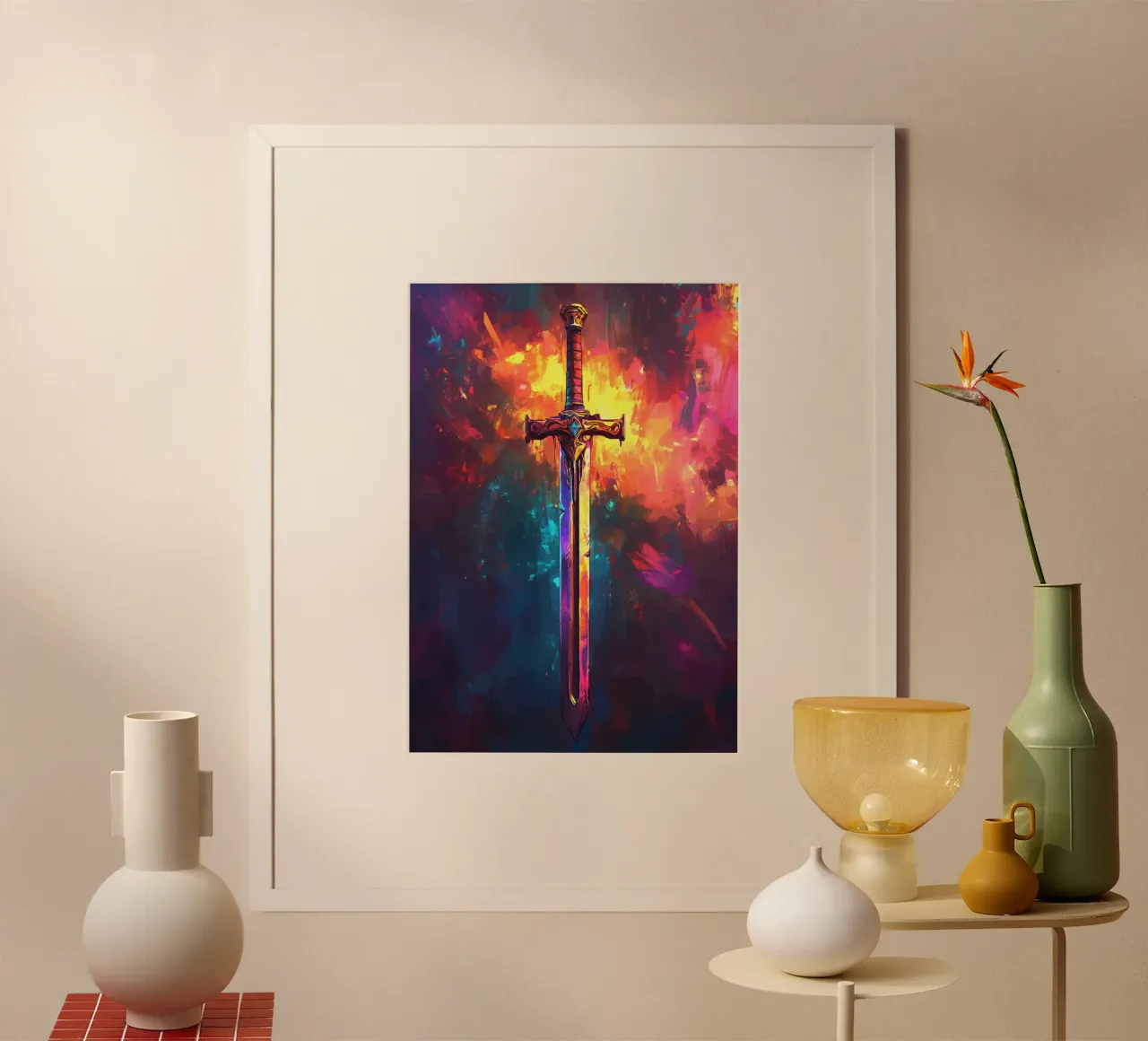 Spada magica nel colore del fuoco poster da pixelbull - medieval art and more