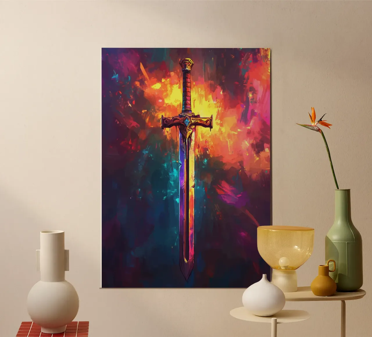 Spada magica nel colore del fuoco poster da pixelbull - medieval art and more
