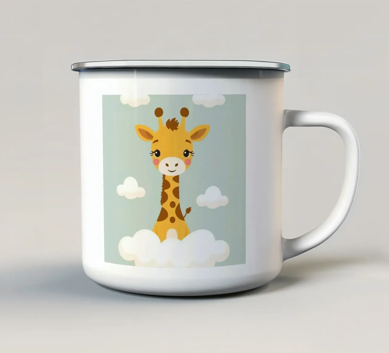 Cartone animato Giraffa in piedi tra le nuvole tazza in smalto da DesignDoodle