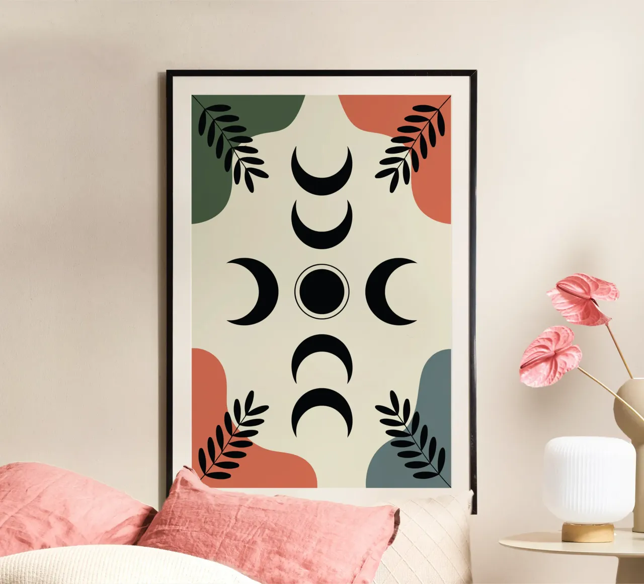 Moon Phase Vines poster con telaio in alluminio da LisaArtes