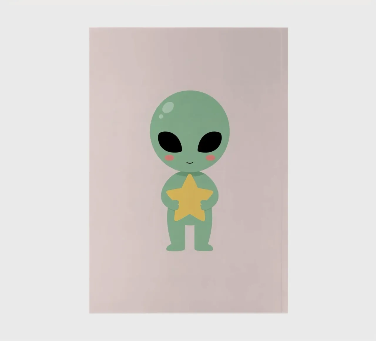 Mignon dessin animé Alien vert tenant une étoile jaune carnet de notes de DesignDoodle