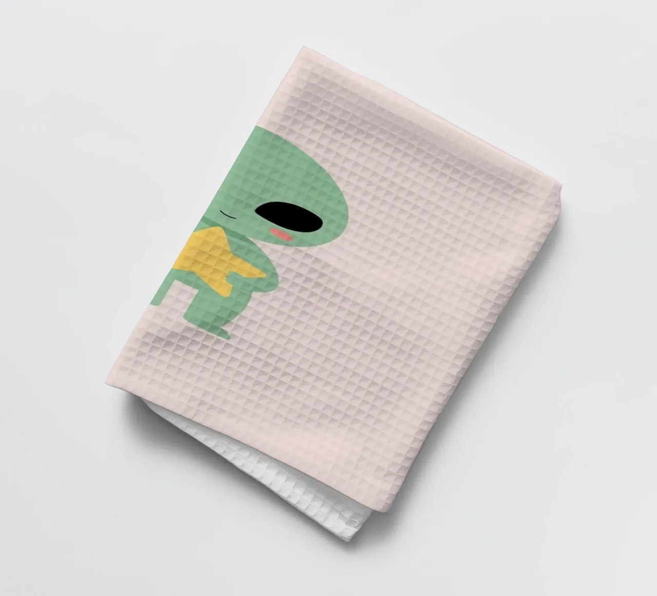 Mignon dessin animé Alien vert tenant une étoile jaune torchon de DesignDoodle