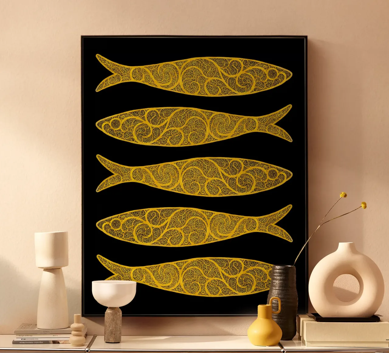 Golden Sardines acrylic glass by Kuba Gornowicz