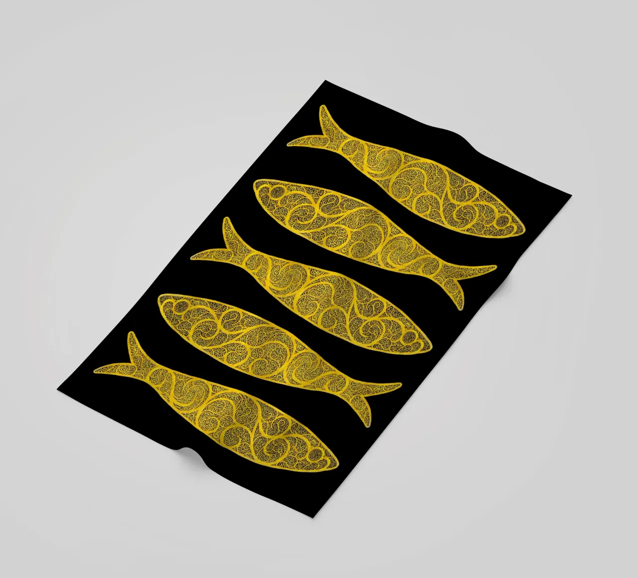 Golden Sardines beach towel by Kuba Gornowicz