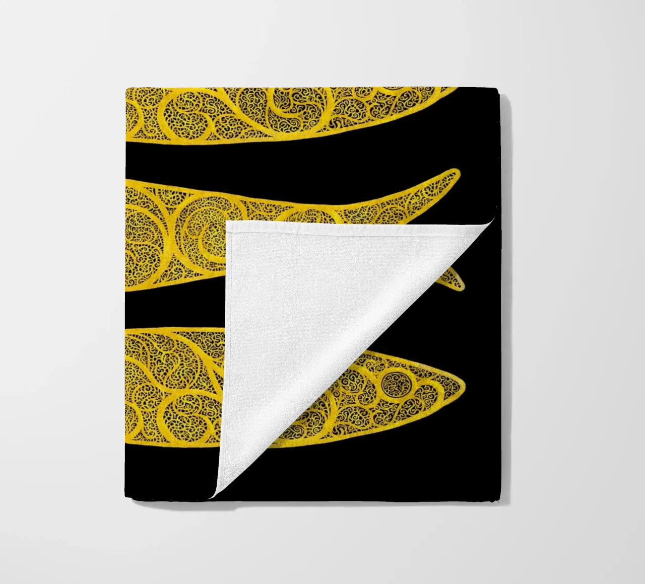Golden Sardines beach towel by Kuba Gornowicz