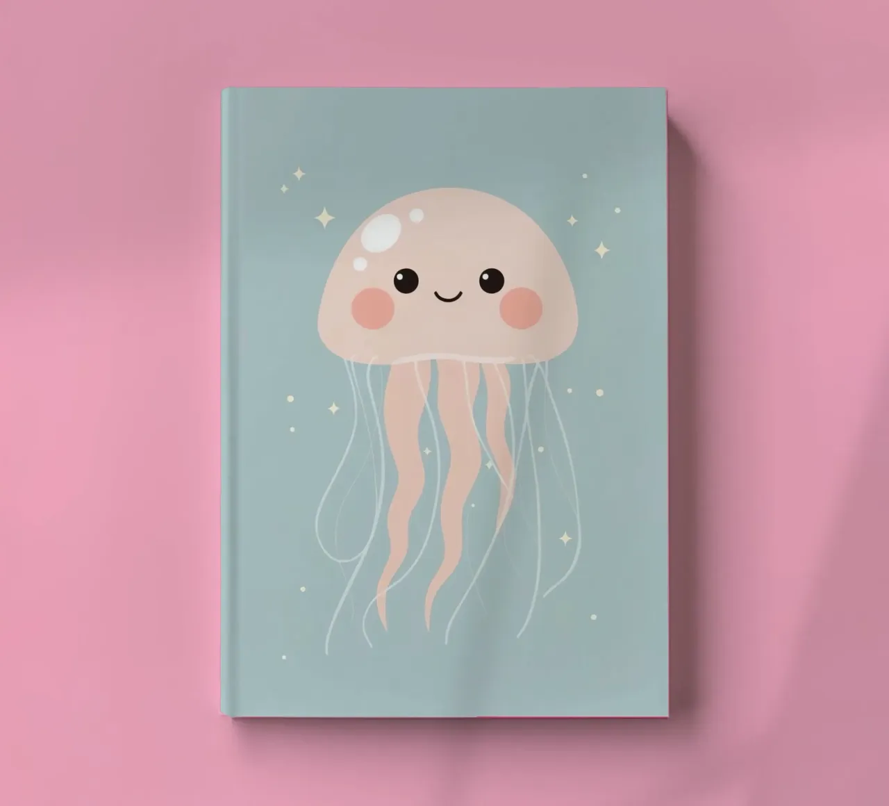 Cute Cartoon Jellyfish with Stars on Blue background notebook by DesignDoodle