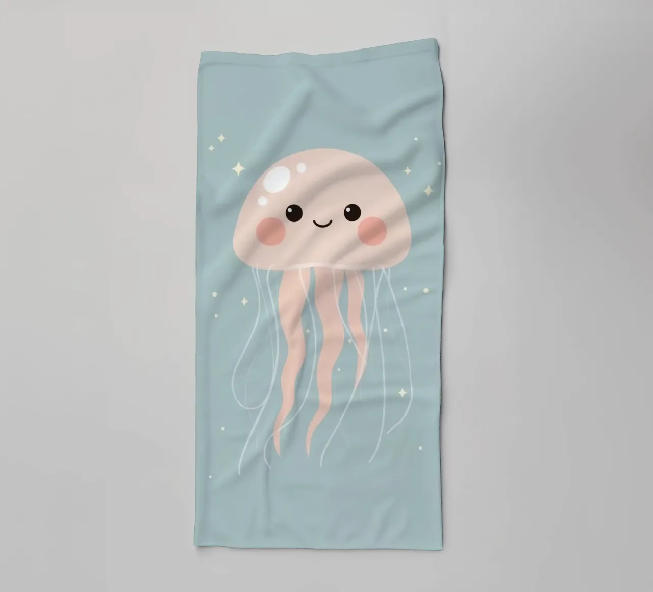 Cute Cartoon Jellyfish with Stars on Blue background towel by DesignDoodle