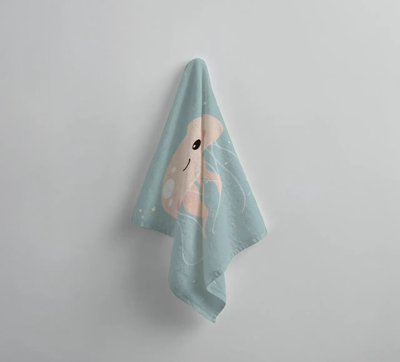 Cute Cartoon Jellyfish with Stars on Blue background towel by DesignDoodle