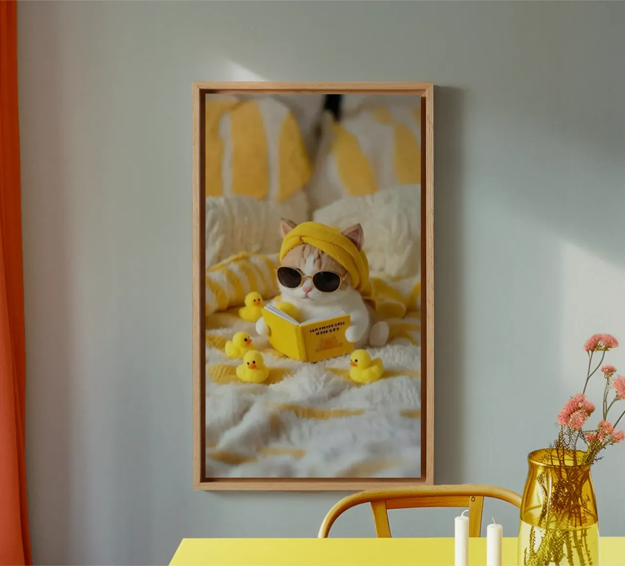 cat chill in bed tela con Cornice a cassetta da chaodays