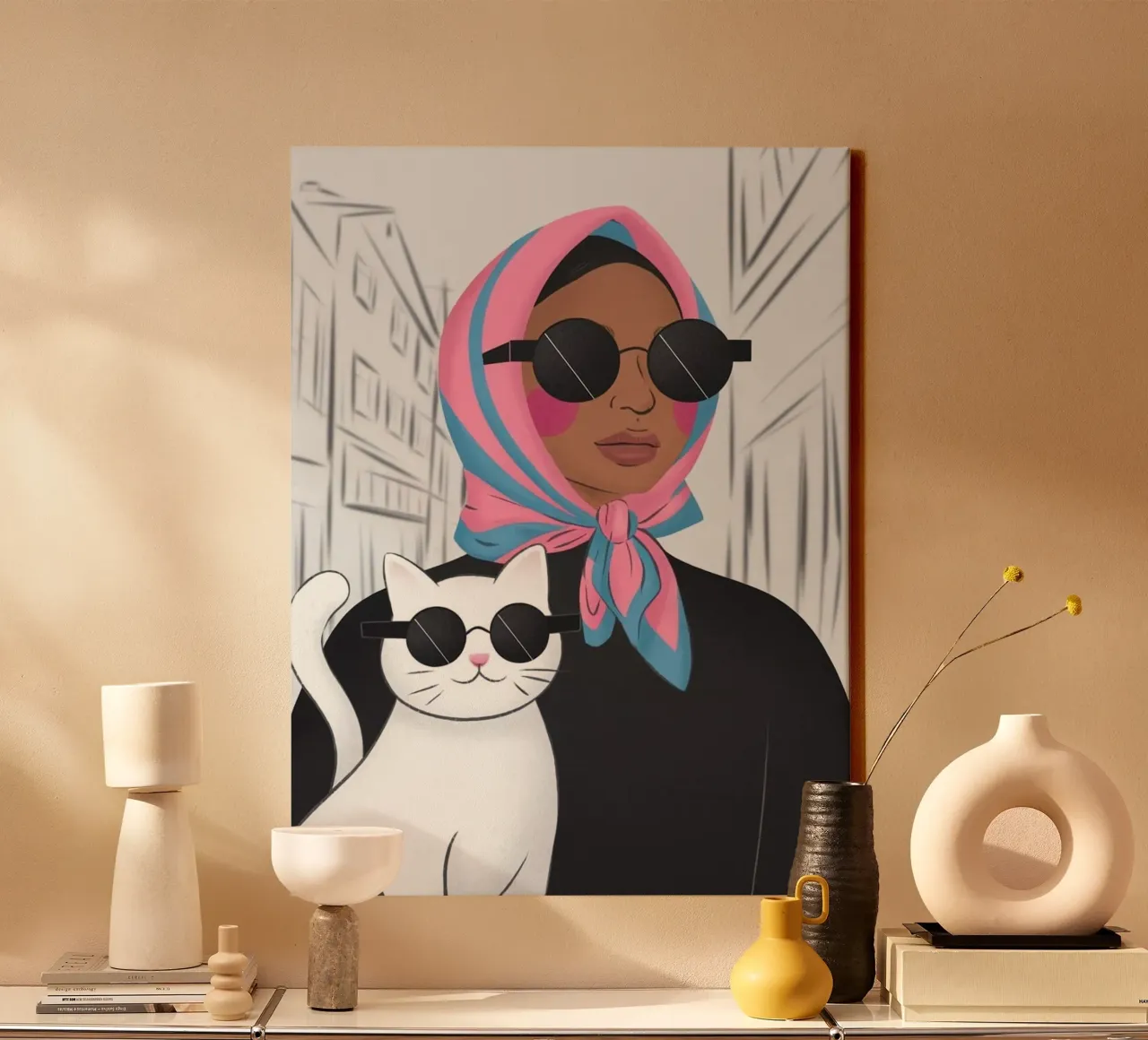woman and cat in white back canvas met Baklijst van chaodays