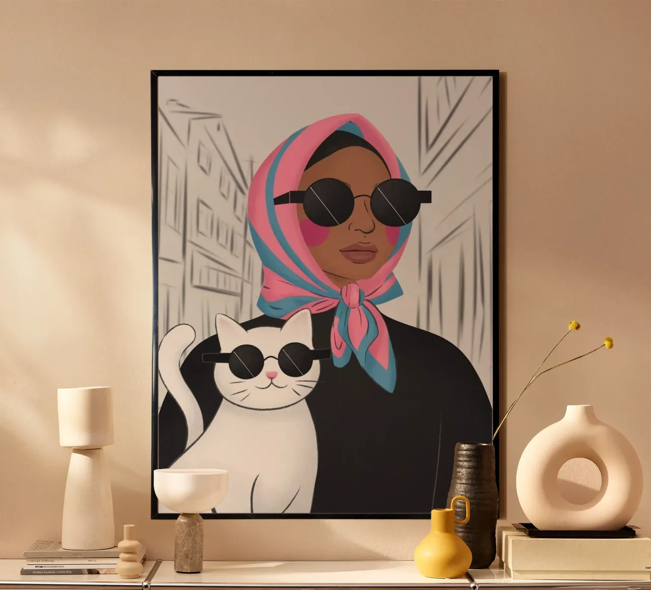 woman and cat in white back poster da chaodays