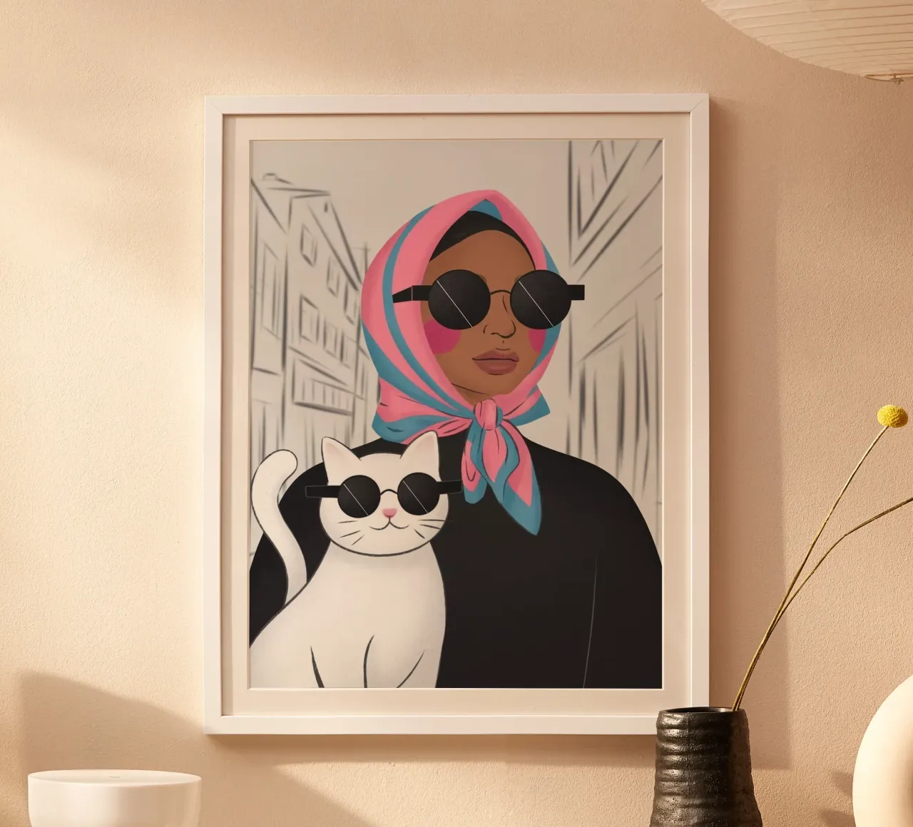 woman and cat in white back poster da chaodays