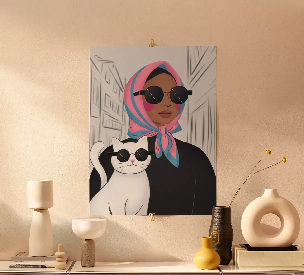 woman and cat in white back poster da chaodays
