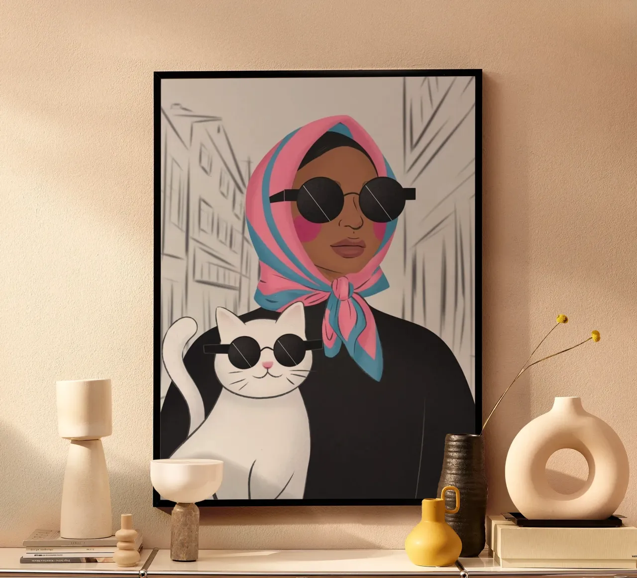 woman and cat in white back poster da chaodays