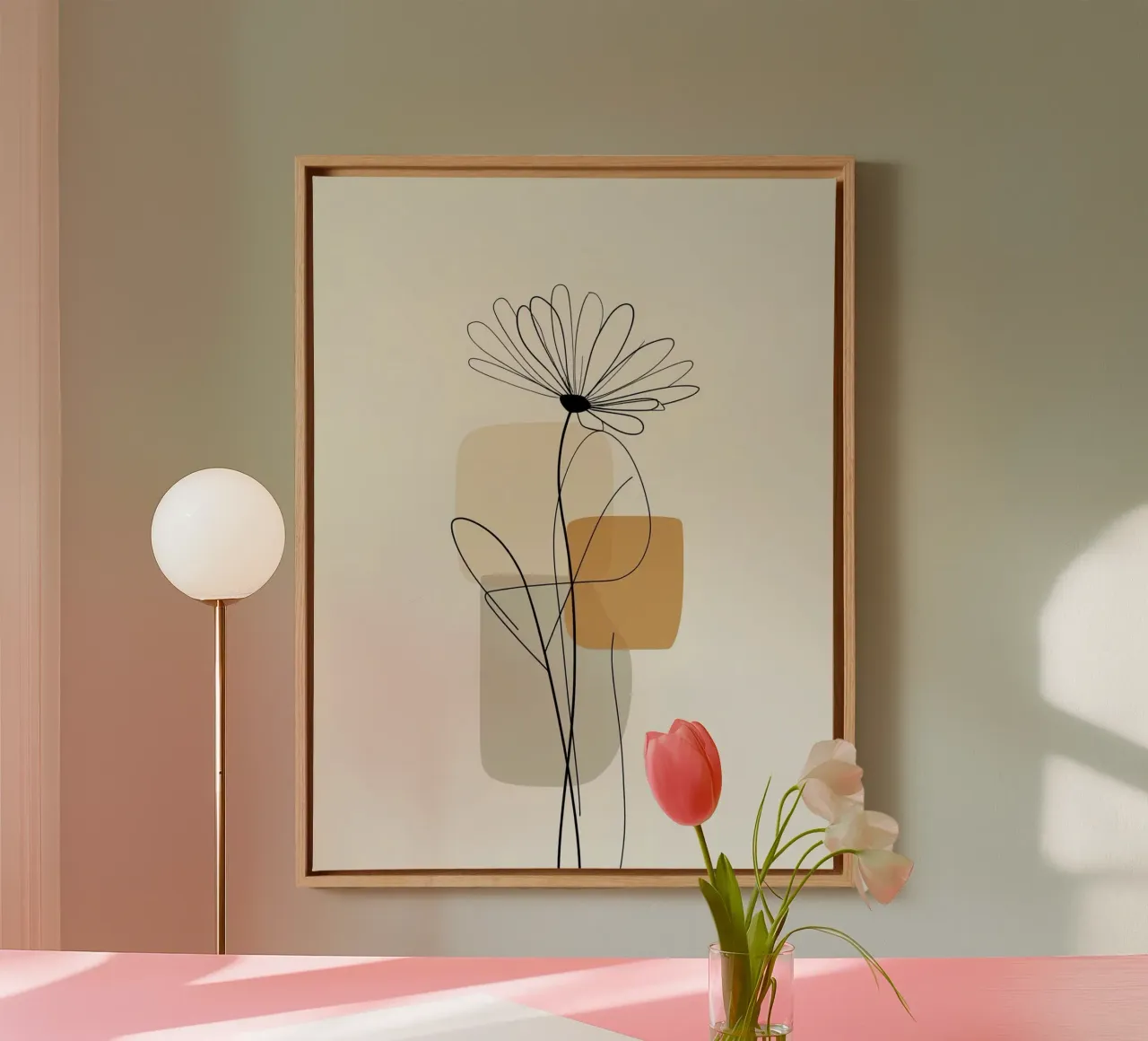 line of soft flower and shape canvas with Floater frame by throme