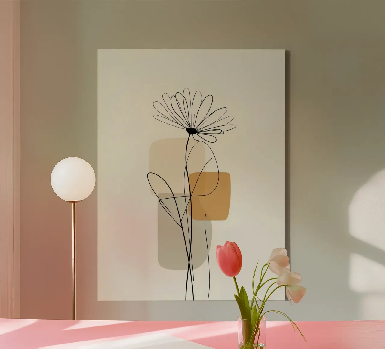 line of soft flower and shape canvas with Floater frame by throme