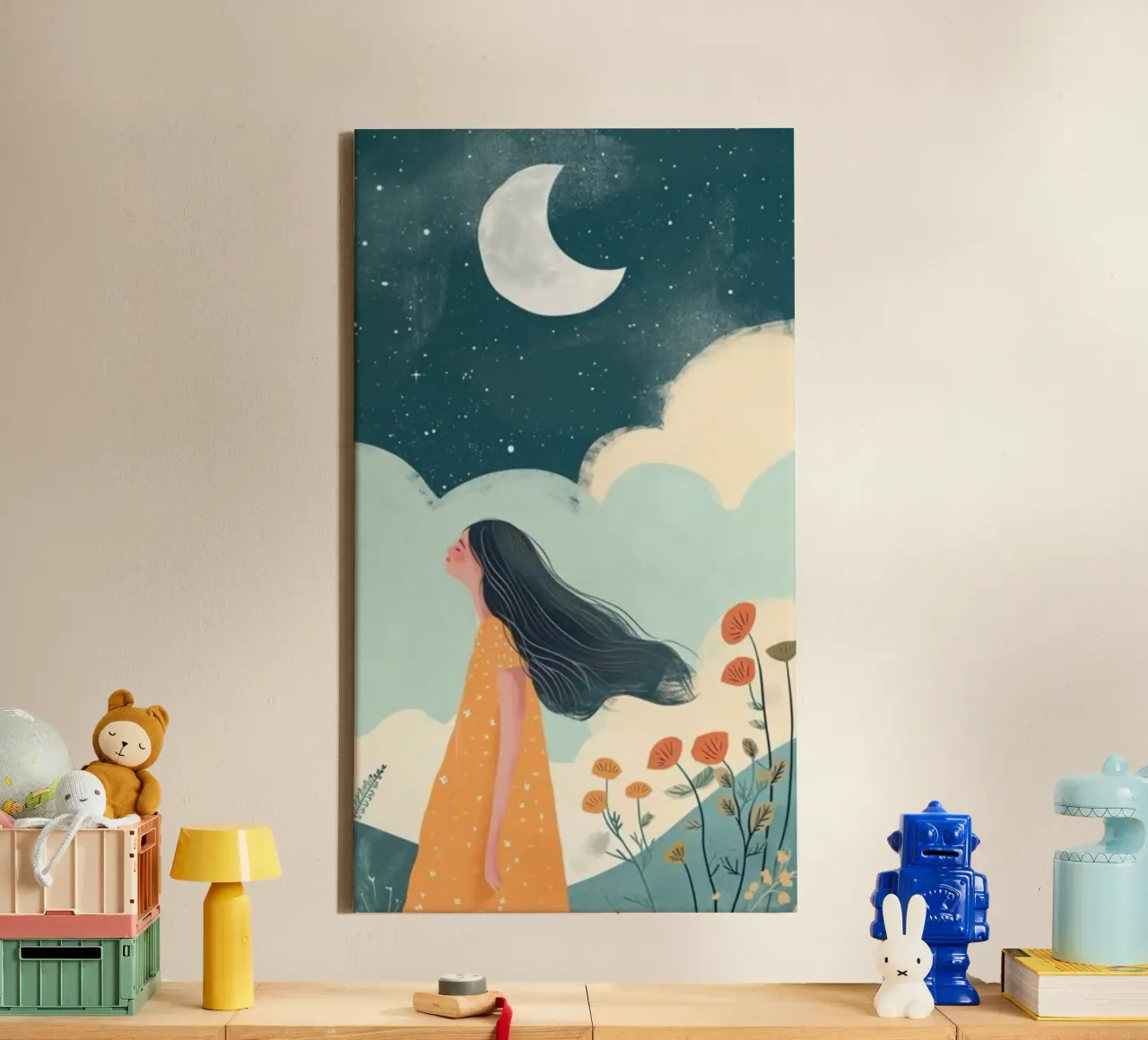 girl in moonlight tela con Cornice a cassetta da throme