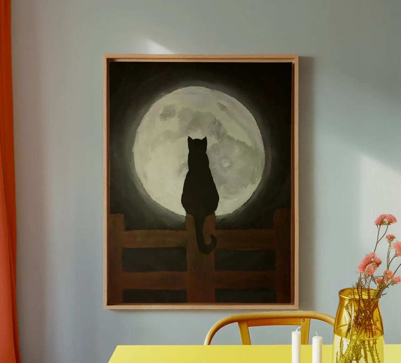 cat star the moon canvas with Floater frame by chaodays