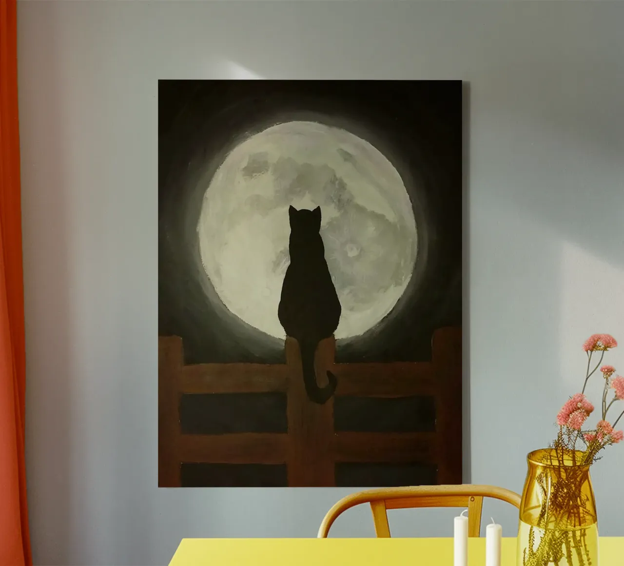 cat star the moon canvas with Floater frame by chaodays