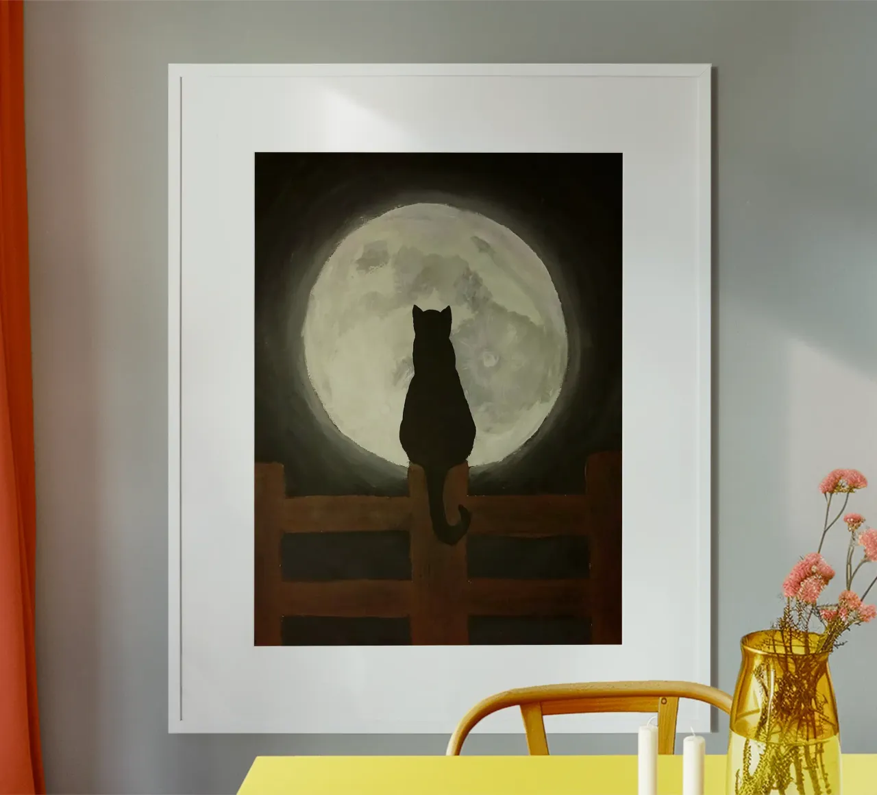 cat star the moon poster con telaio in alluminio da chaodays