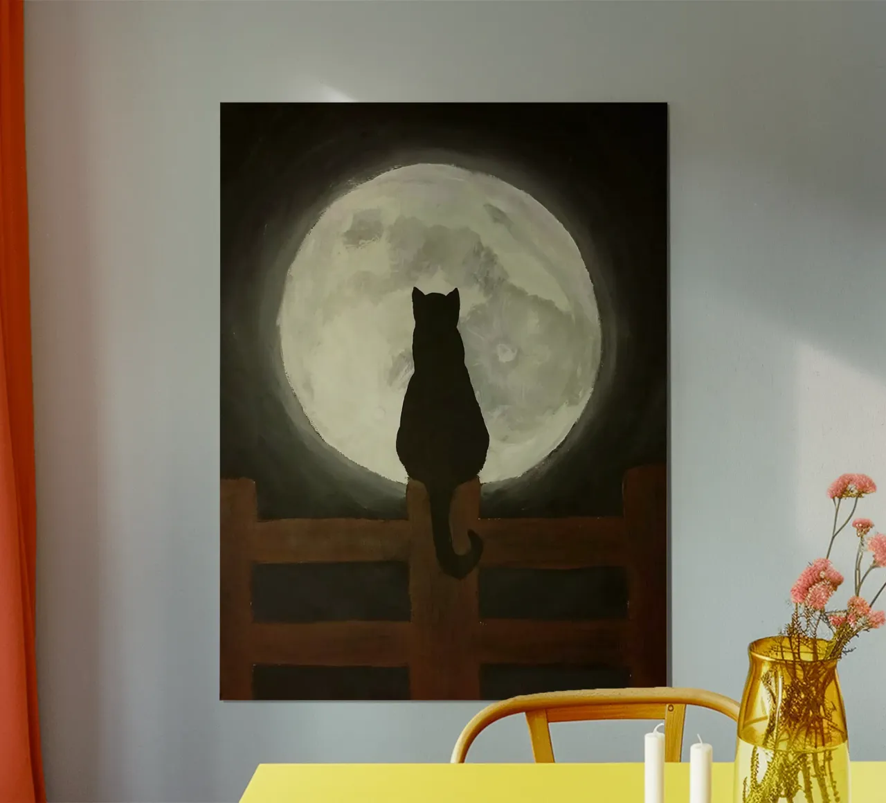 cat star the moon poster con telaio in alluminio da chaodays