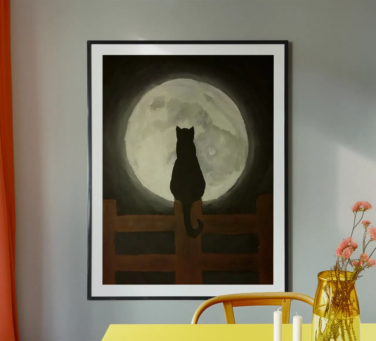 cat star the moon poster con telaio in alluminio da chaodays