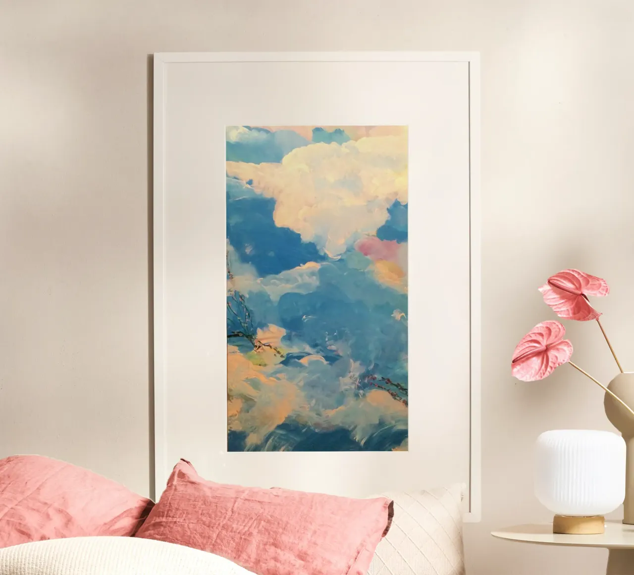 gradient white blue sky poster con telaio in legno da chaodays