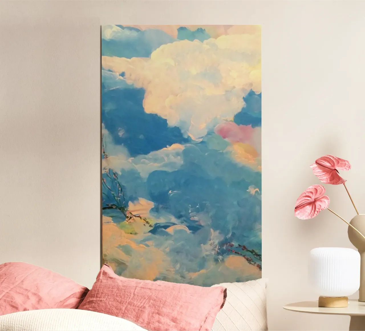 gradient white blue sky poster con telaio in legno da chaodays