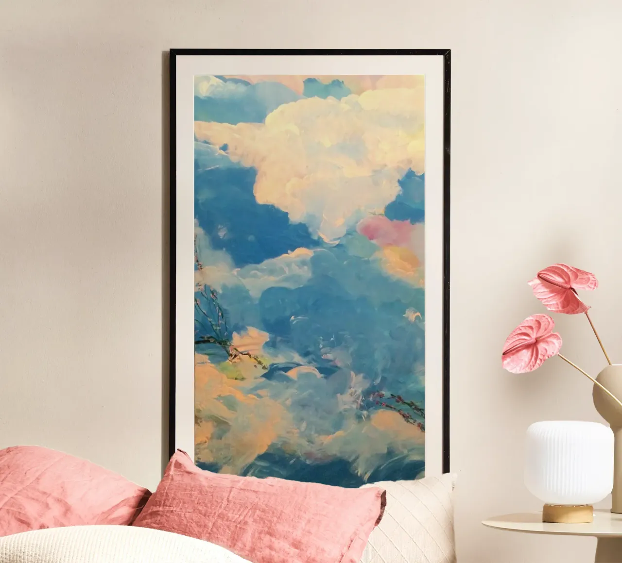 gradient white blue sky poster con telaio in legno da chaodays
