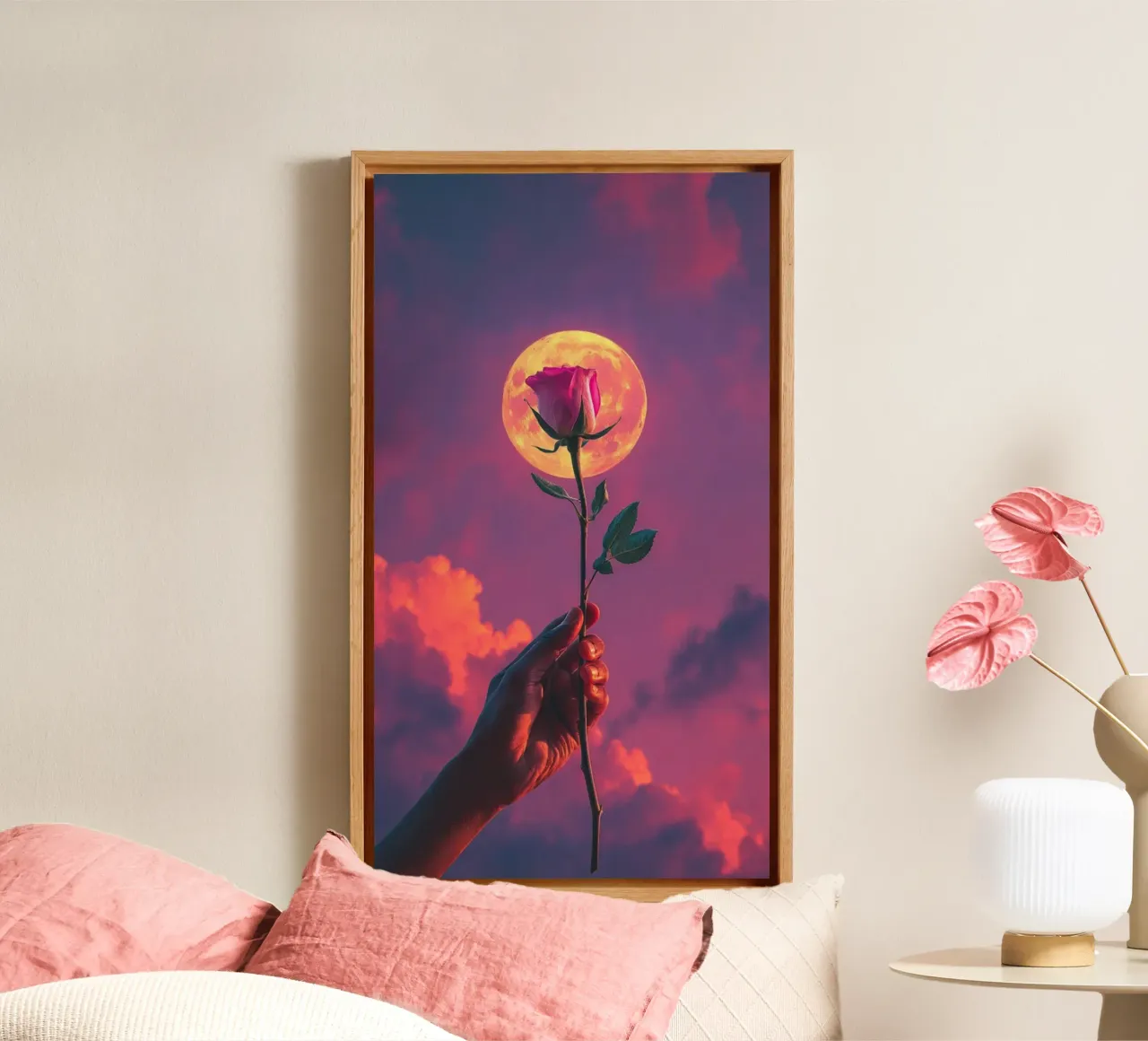 flower moon tela con Cornice a cassetta da throme