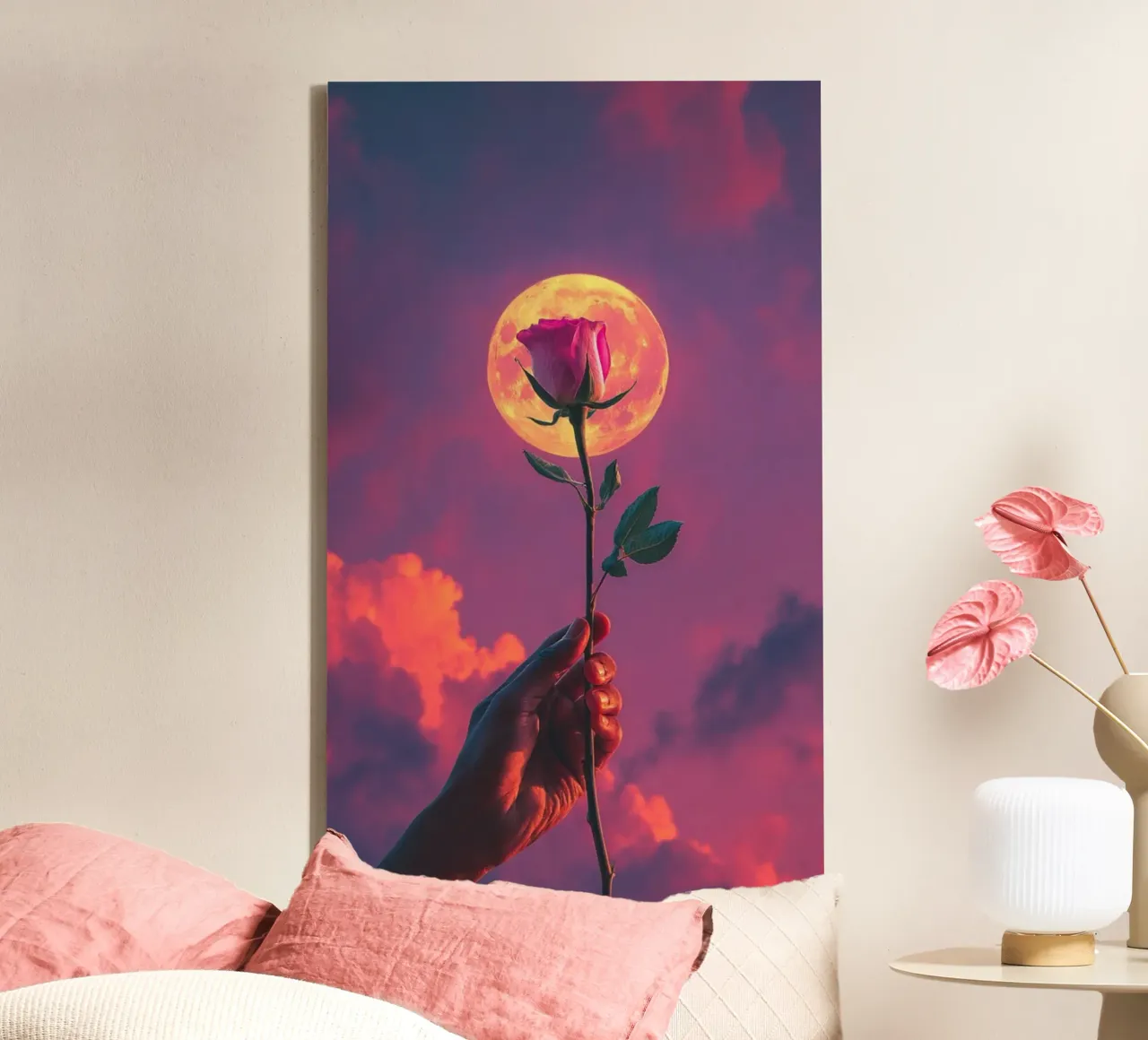 flower moon tela con Cornice a cassetta da throme