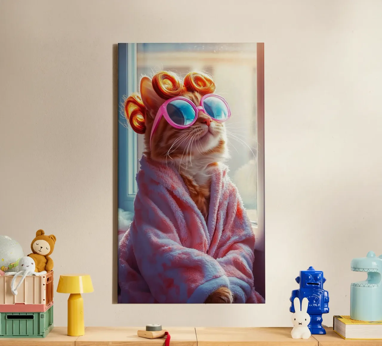 cool cat in shower dress tela con Cornice a cassetta da throme