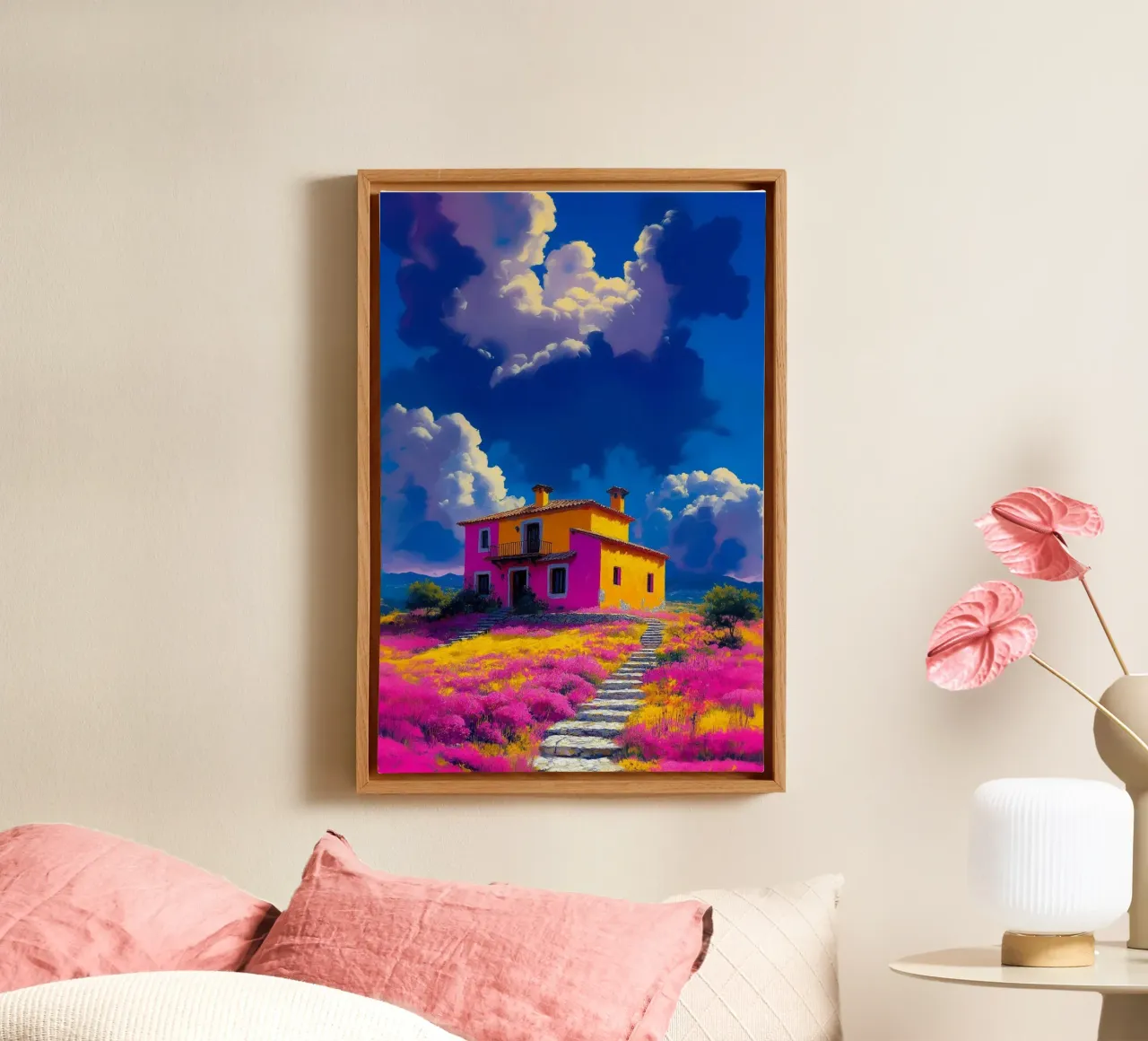 house pink gradient canvas with Floater frame by chaodays