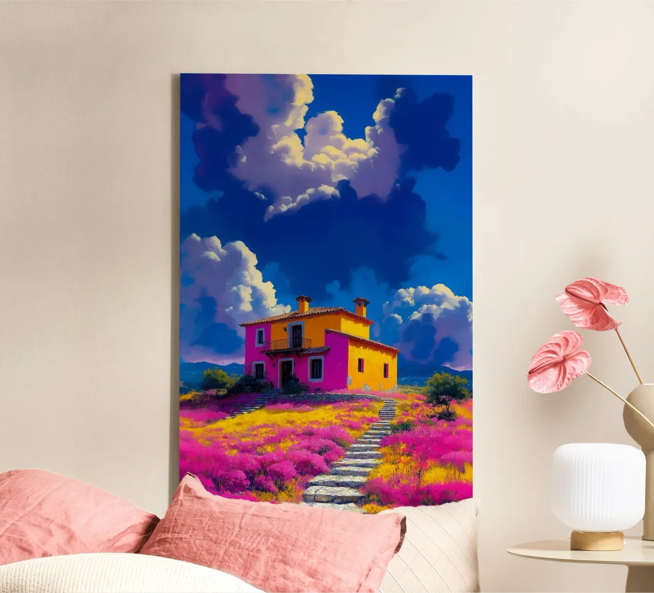house pink gradient canvas with Floater frame by chaodays