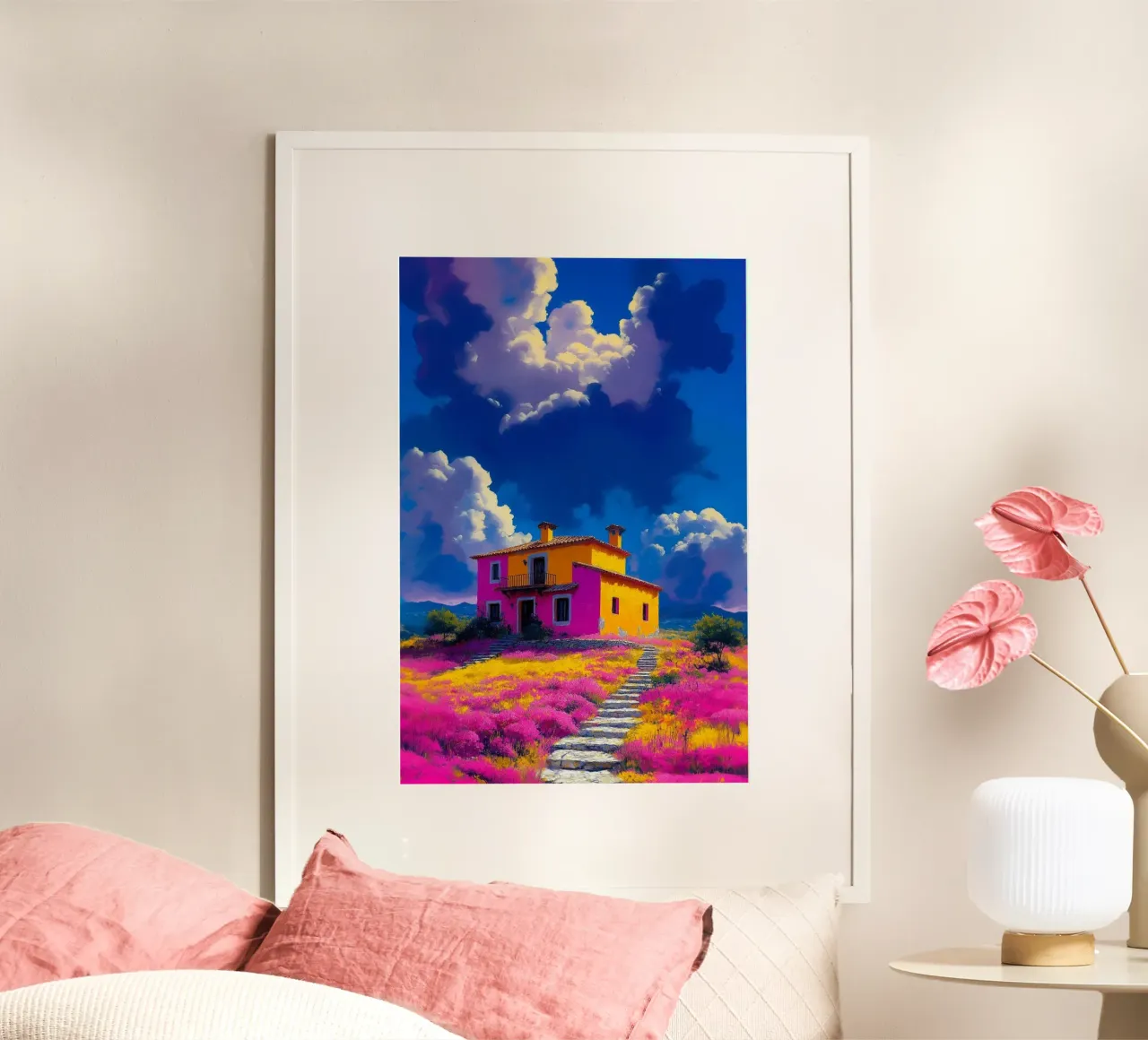 house pink gradient poster con telaio in alluminio da chaodays