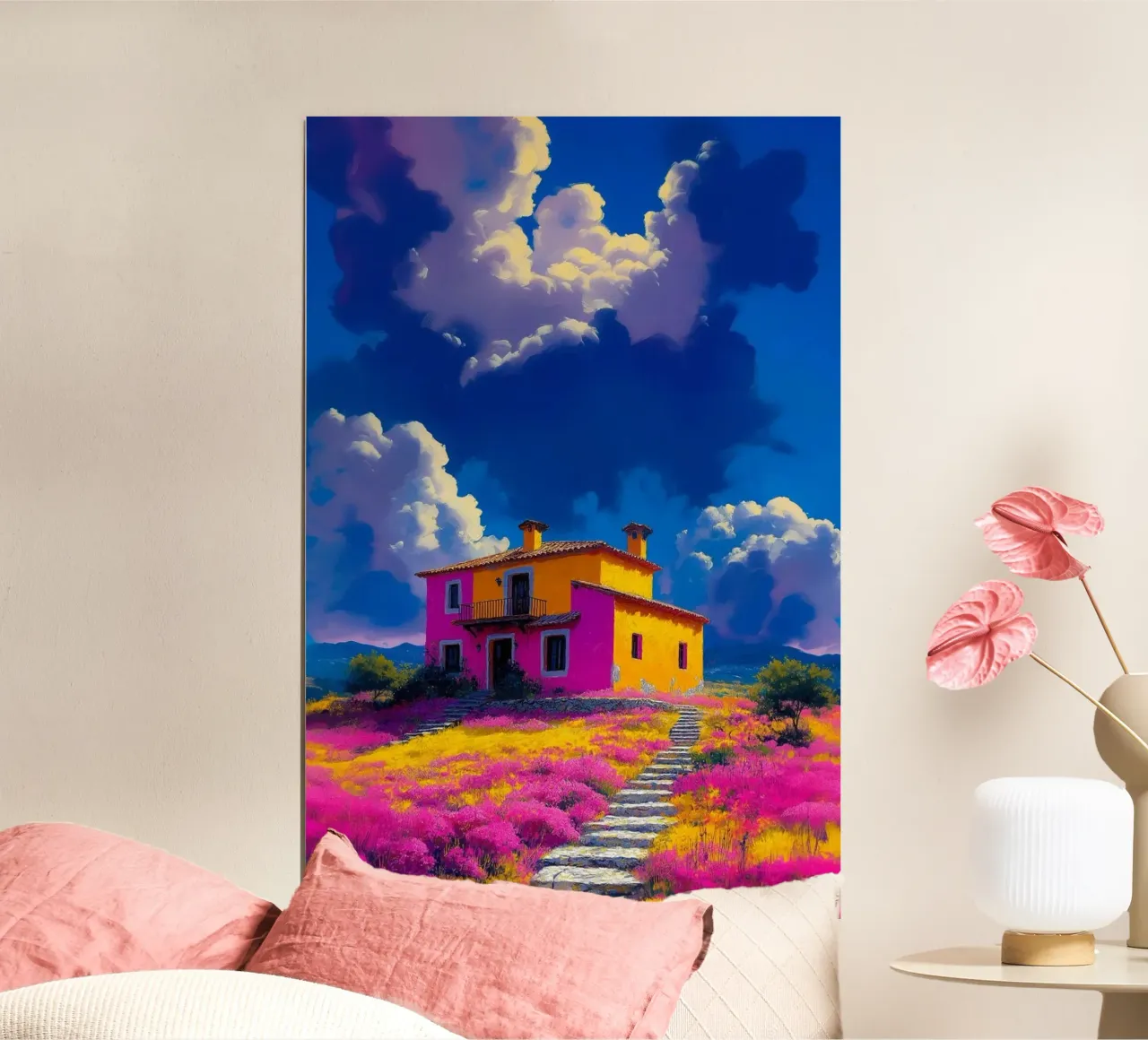 house pink gradient poster con telaio in alluminio da chaodays